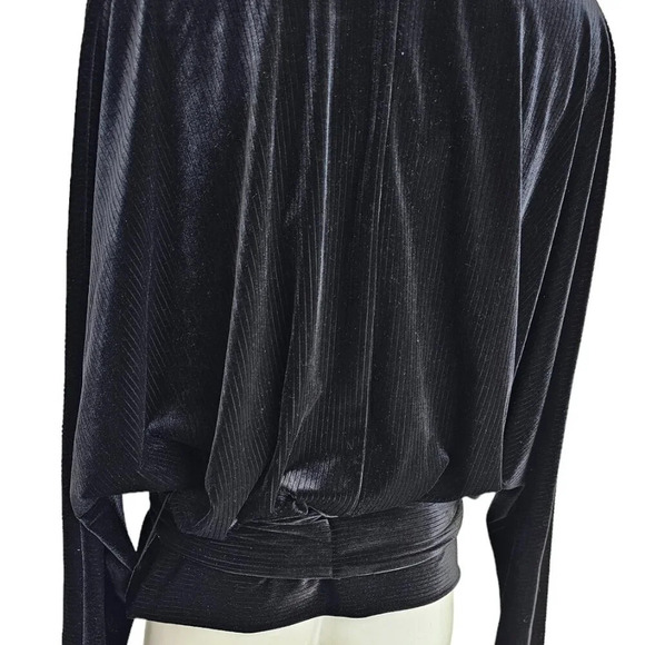 Good American Velour V-Neck Dolman Wrap Top Black Size 3 / US Large V-Neck - Picture 6 of 8